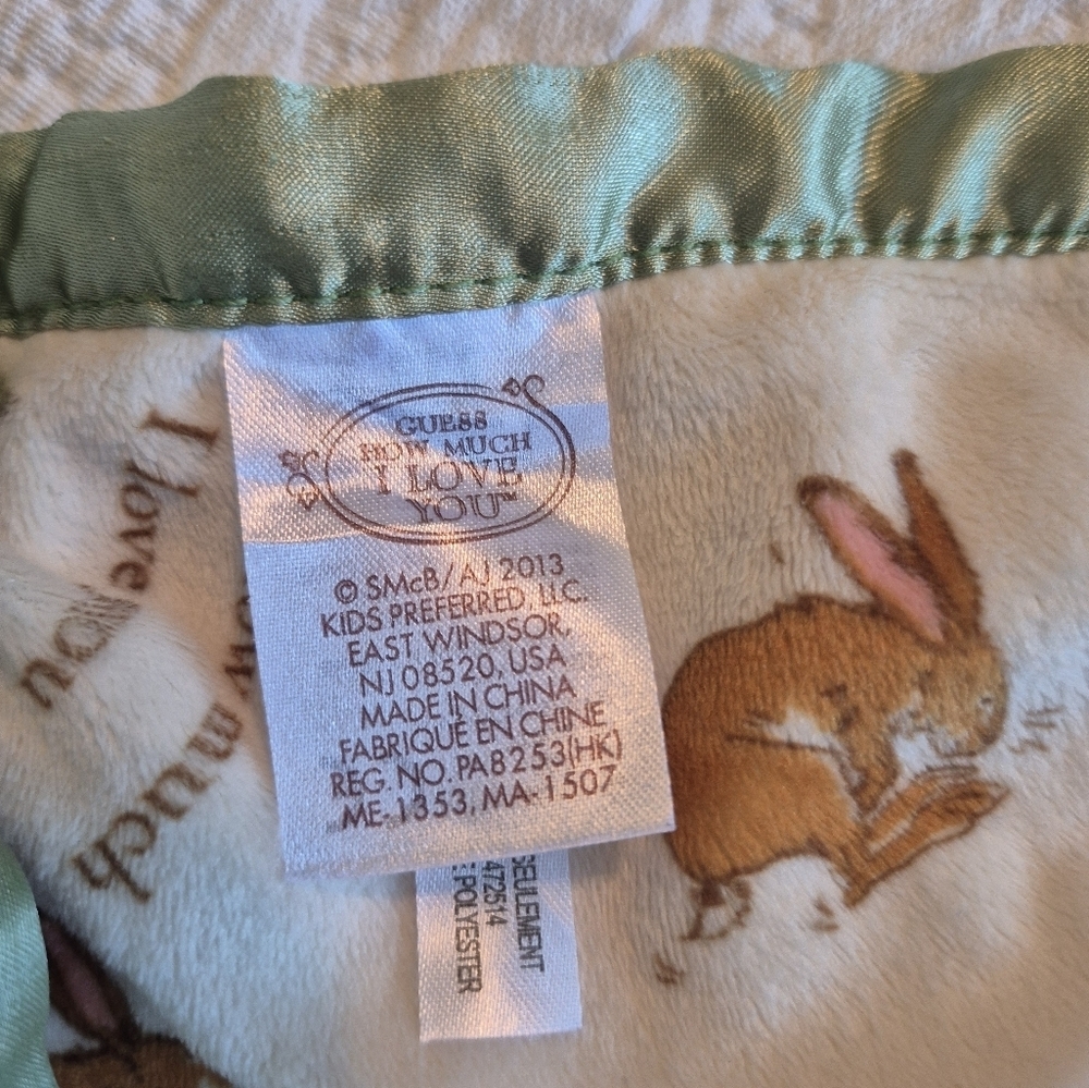 Bunny security blanket, cream, tan, green, embroidered lettering GUC - Picture 4 of 7